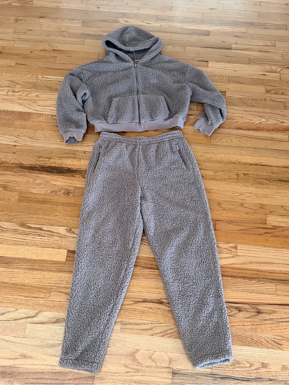SKIMS Cozy Sherpa Track Pants & Cropped Hoodie Set in Brown